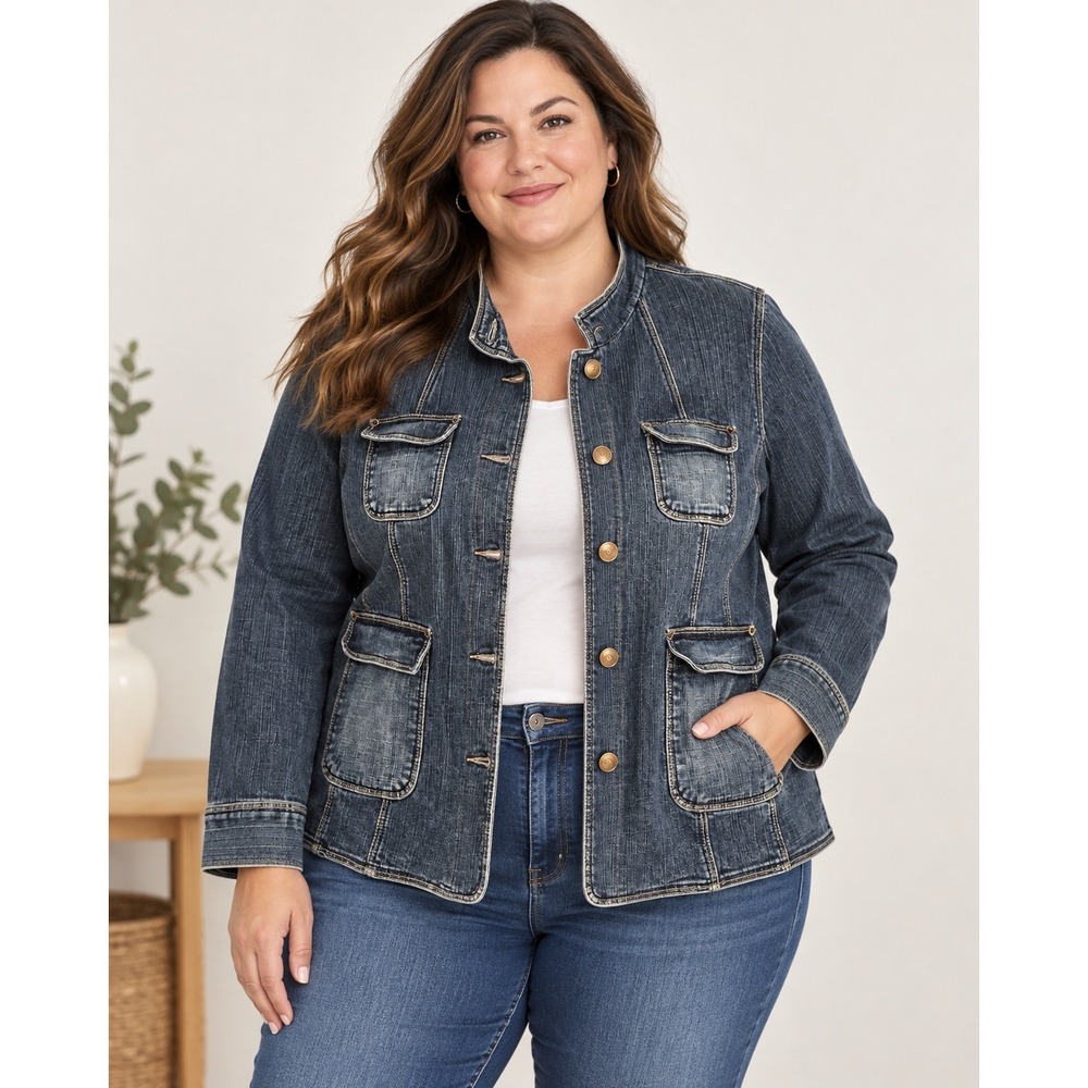 Venezia Denim Jacket Dark Wash Blue Plus Size 18/20 Four Pocket Stretch Cotton